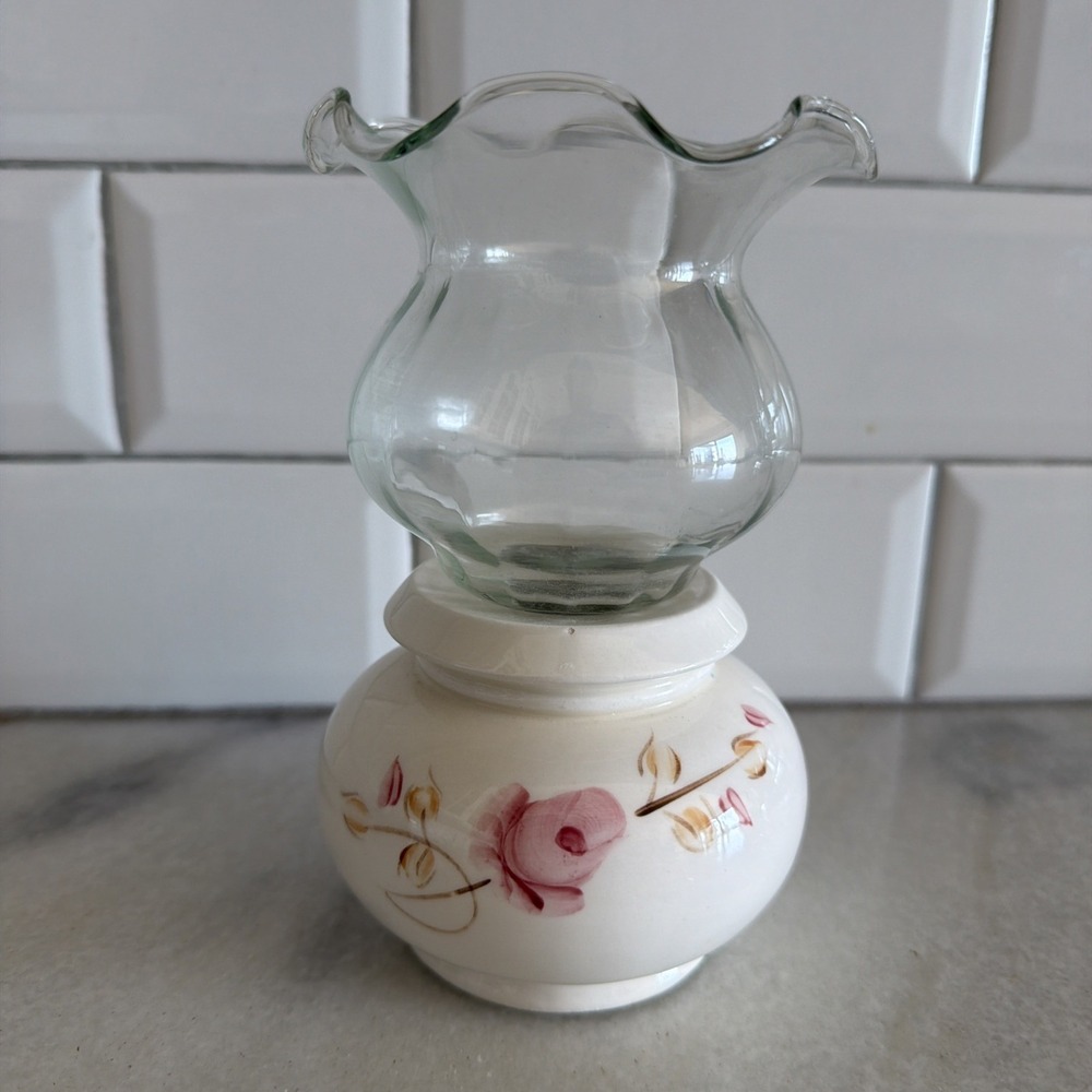Lasting Products Fairy Lamp Candle Holder Hand-Painted Pink Roses OLA05